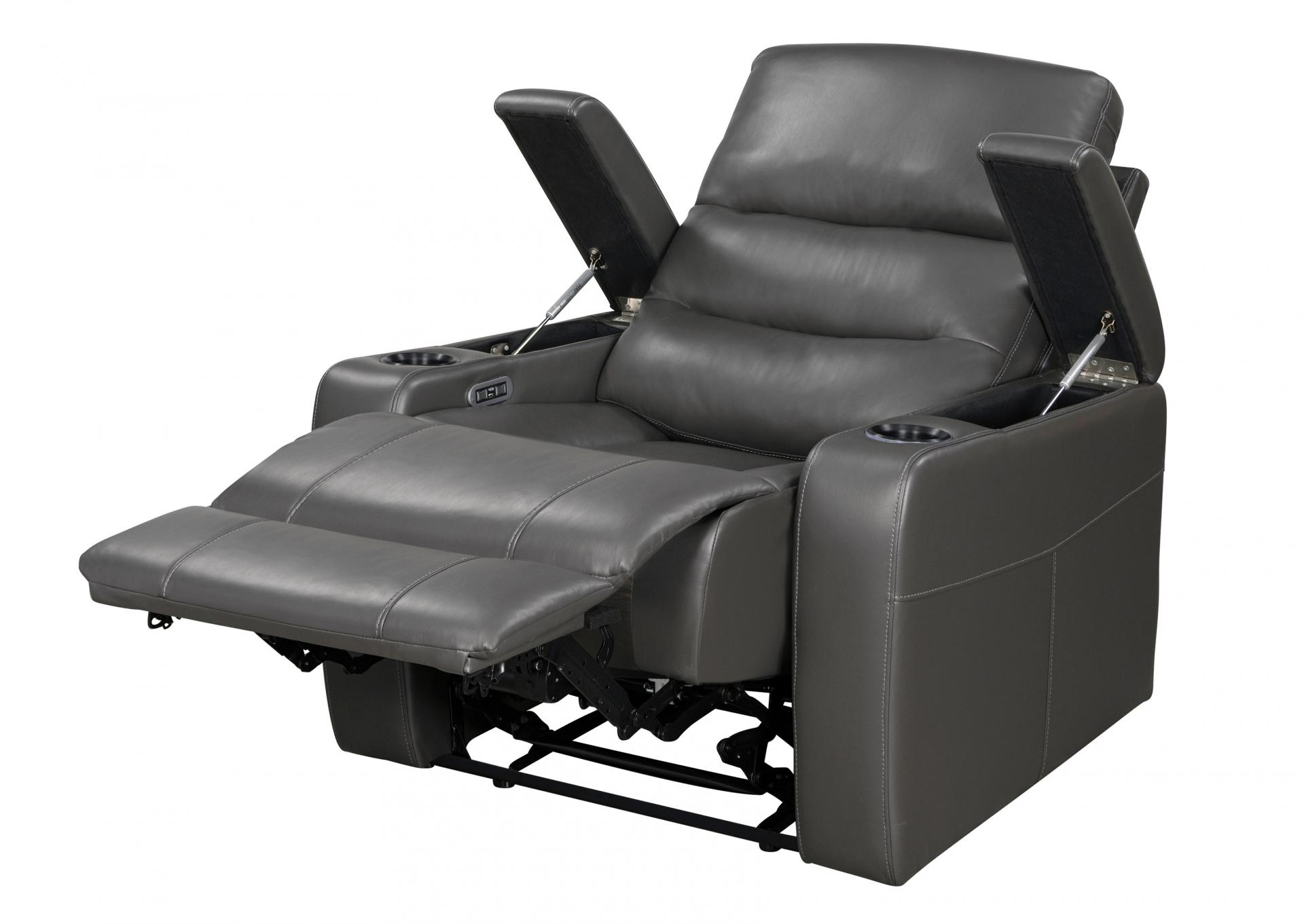 Brockton Power Gray Recliner with Power Headrest, Receptacle, Cup-Holder Storage Arms and LED Light,Homelegance